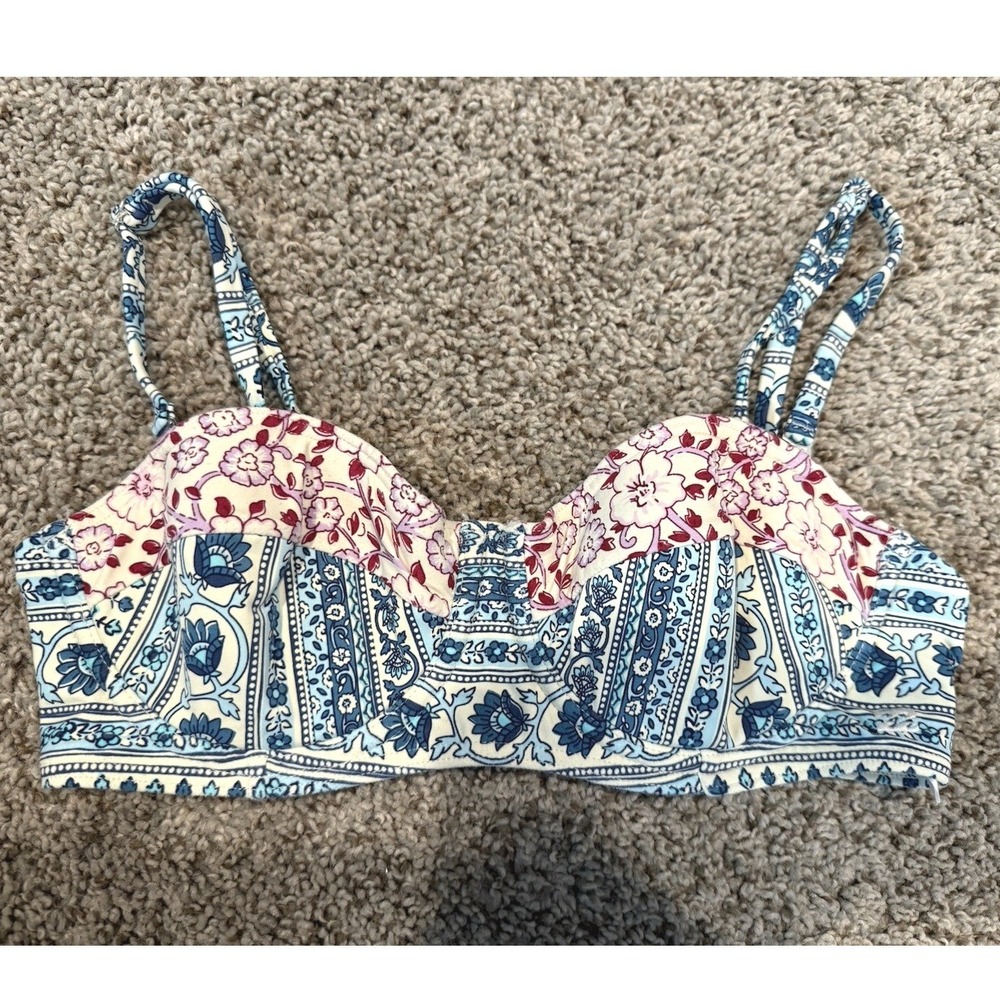 Billabong‎ Womens Floral Paisley Bustier Bikini Top Blue Cream Small XT576NAM